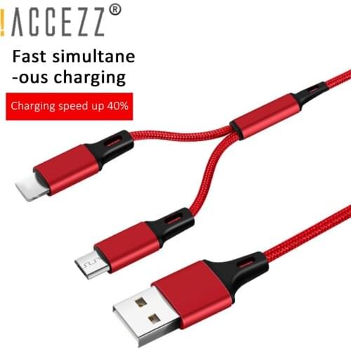 !ACCEZZ 2 IN 1 USB B 8 Pin Charging Cable Lighting For Iphone X 8 7 6 6S XS MAX Micro USB For Samsung S7 S6 Huawei Charger Cable