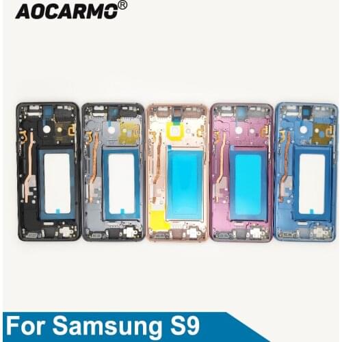Aocarmo Middle Frame Front Bezel Frame Housing Case With Buttons Replacement Part For Samsung Galaxy S9 SM-G9600