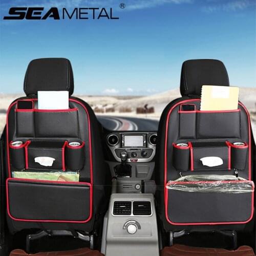 Car Seat Back Storage Bag Interior PU Leather Auto Organizer Multi-functional Storage Waste Cup Phone Holder Pocket Accessories