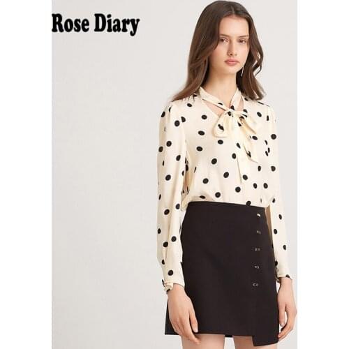 RoseDiary Womens Spring Autumn Style Blouse Shirt Womens Elegant Slim Temperament Bow Polka Dot Elegant Korean Tops