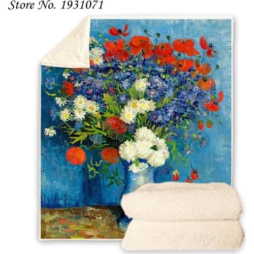 NEW Van Gogh Oil Painting 3D Printed Fleece Blanket for Beds Thick Quilt Fashion Bedspread Sherpa Throw Blanket Adults Kids 08