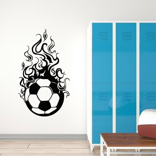 Football Wall Decal Soccer Sport Fire Ball Team Game Anime Style Vinyl Self-adhesive Wall Sticker Teen Room Home Decoration Z268
