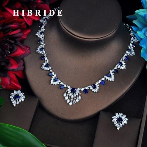 HIBRIDE New Arrival Blue CZ Sotne Women Jewelry Sets Pendant Set Dress Accessories Brilliant Jewelry Necklace Set For Gift N-585