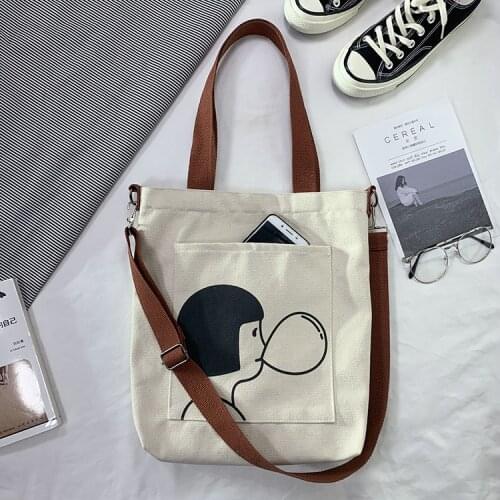 Women Canvas Crossbody Bags Large Capacity Messenger Bags Lady Casual Shopping Bags Girls Cotton Cloth School Bags Handbag Tote