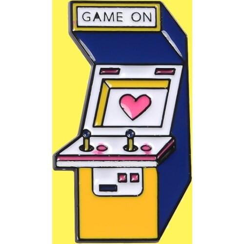 Game On ! Arcade Game Machine Pin Vintage Double Game Console Enamel Pin Cartoon Brooch For Game Lovers Kids Jewelry Gift