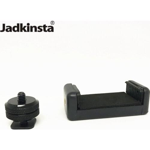Jadkinsta Black Hot Shoe Adapter Mount Two Nuts 1/4" Phone Clip Holder Mount for DSLR Camera and 58 to 88mm Cell Phone