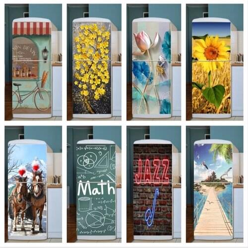 Kitchen Adhesive Fridge Door Cover Wallpaper Dishwasher Fridge Wrap Sticker Kids Art Fridge Door Cover Sticker Dropshipping