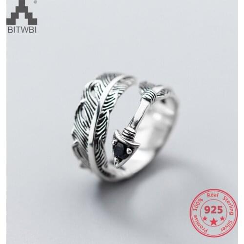 Korea Hot Style 925 Sterling Silver Simple Retro Vintage Arrow Leaf Open Ring Jewelry for Women