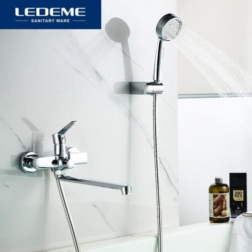LEDEME Long Spout Bathtub Shower Faucet Wall Mounted Handheld Shower Mixer Tap Bathtub Faucets Chrome Bath Mixer Faucet L2269
