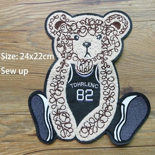 Cute Basketball Clothes Bear Chenille Icon Towel Embroidery Applique Patches for Clothing DIY Sew up Badge on the Backpack