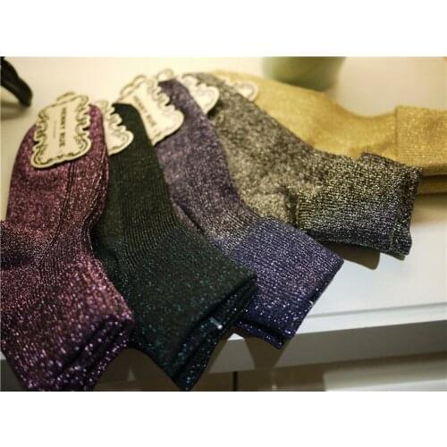 Hot fashion Shining Socks lurex autumn winter Thickened knitted thermal women brand Long Harajuku Boot Socks Christmas