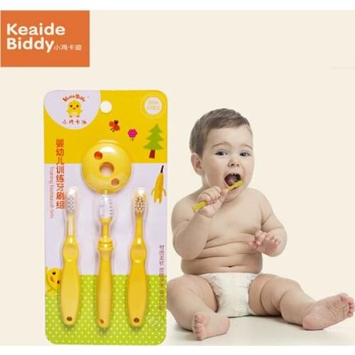 Soft training infant safe silica gel quality kids heat-proof protection oral care 3 pcs／set baby tooth brush on sale KD3066