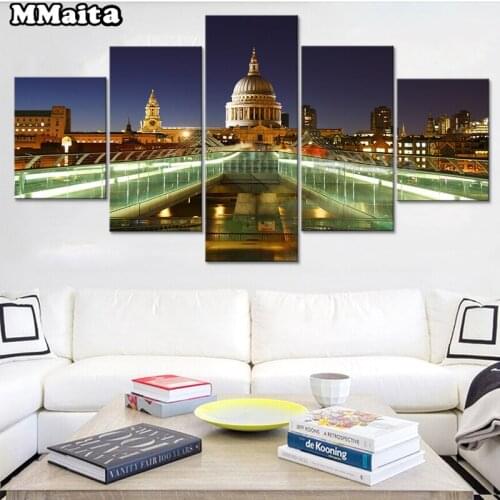 5 Pieces Islamic Architecture Picture Diamond Painting Diamond Embroidery Handmade Full Square Round Drill Church scenery GG134