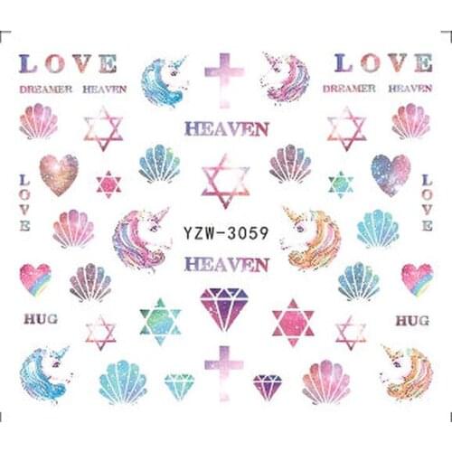 2Sheets Unicorn Nail Art Stickers Hot Pink Cartoon Water Decals Manicure Kawaii Heart 3d Decors Supply for Nails Design Decors
