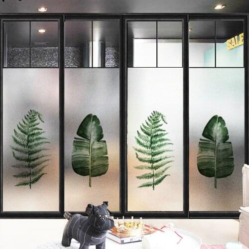 Nordic plants frosted glass stickers living room Chinese window stickers transparent light opaque bedroom decorative film