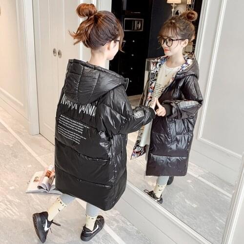 New Fashion Girl Thick Parkas Teenage Winter Jacket Children Warm Hooded Long Coat Kids Double-sided Wear Casual Jackets Clothes