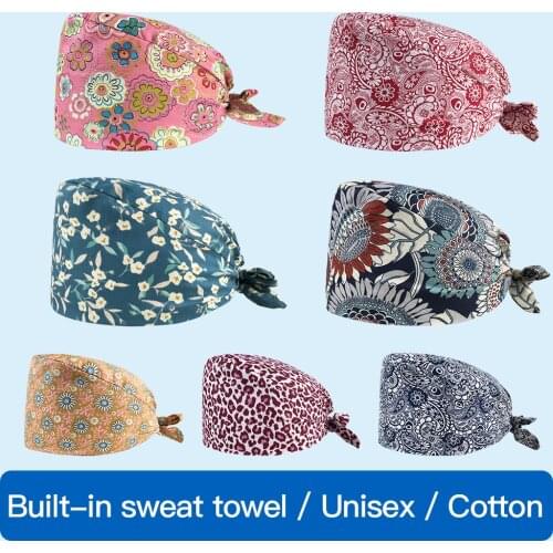 New High Quality cartoon Animal printing Elastic Scrub hat pet shop laboratory spa working hat beauty salon unisex Scrubs Cap