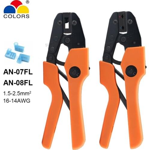 07/08FL Crimping Pliers 1.5-2.5mm2 15-13AWG Insulated Flag Male Terminals Connector Ratchet Crimper Stripper Crimping Hand Tools
