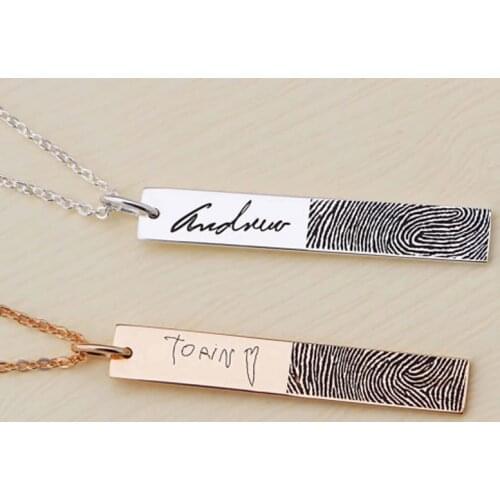 Custom Fingerprint Name Necklace Stainless Steel For Lovers Wedding Party Gift Women Men Bar Charm Necklace Personalized Jewelry