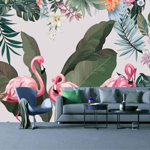 Custom Photo Wall Paper For Kids Room 3D Tropical Rainforest Banana Leaf Flamingo Large Wall Mural Wallpaper Living Room Bedroom