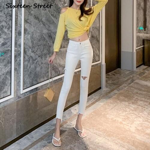 High Waist Ripped Jeans Women New Slim Black Skinny Ankle Length Pants Female Denim 2020 Korean Clothing Aesthetic Y2K Elastic