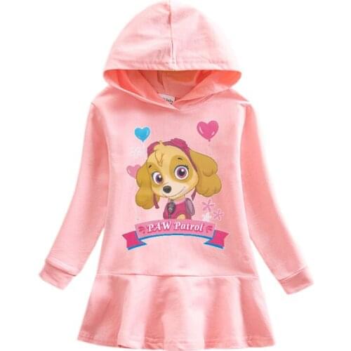 PAW PATROL New Hoodie Dress Spring Girls Kids Cartoon Rainbow Long Sleeve Children Kids Cotton Dresses Clothes