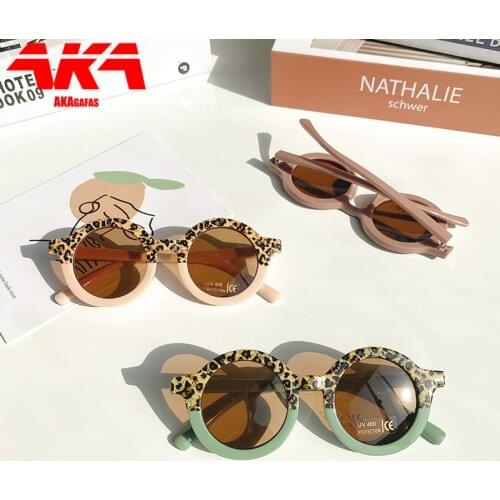 AKAgafas Leopard Sunglasses 2021 Double Color Cartoon Bear Shape Round Sunglasses Boy/Girl Kid Retro Sunglasses Protection UV400