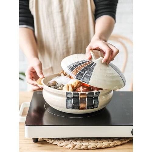 Japanese style ancient clay pottery earthenware pot saucepan casserole household gas heat-resistant soup rice pan stewpan cooker