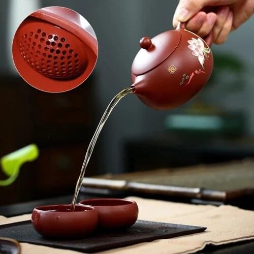 Yixing Purple Sand Tea Set Xi Shi Teapot Handmade Kettle Cup Set Gaiwan Teapot Teacup Tea Ceremony 188 Ball Holes filter