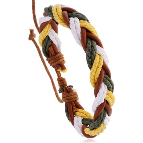 Jessingshow Bohemia Style Genuine Leather Women Bangles Rope Chain Weave Wrap Beaded Bracelet Women Jewelry Men Gifts