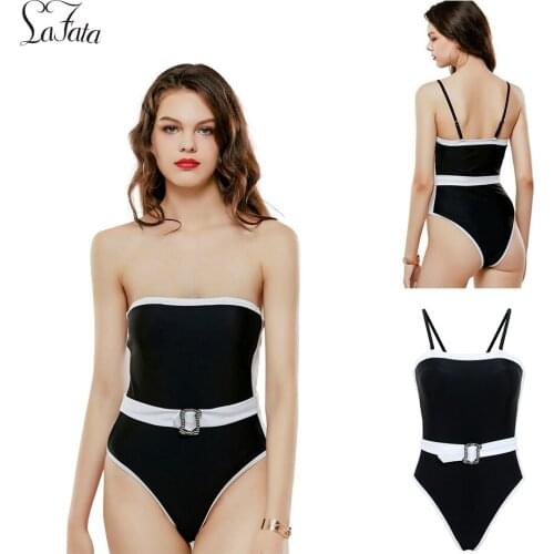 LaFata Womens Bikini Set Removable Straps High Cut One Piece Swimsuit