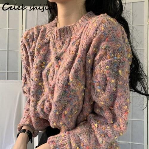 SHIJIA Thicken Twist Sweater Woman O Neck Autumn Winter Boho Knitted Jumper Female Long Sleeve Loose Harajuku Sweater