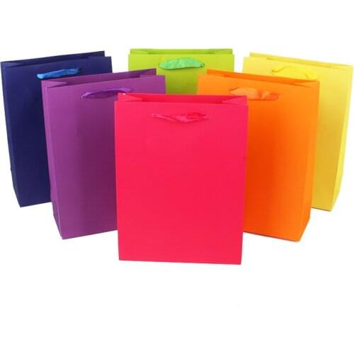 10Pcs Solid Color Kraft Paper Bag 18x8x24cm Small Gift Bag with Handle Pretty Small Business Packaging Bag Thick Party Favor Bag