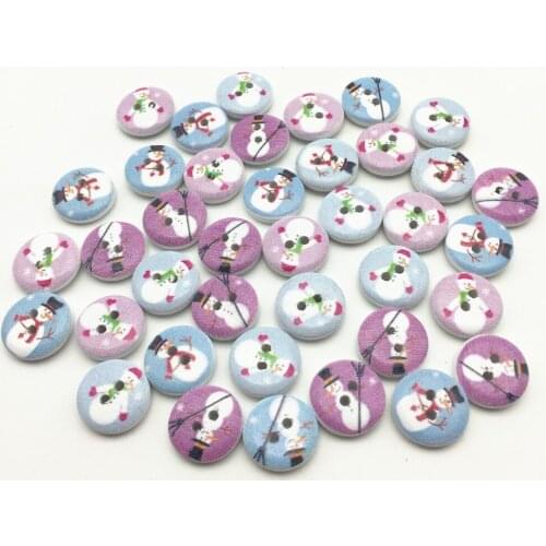 1000pcs 15mm Christmas Wooden Snowman Buttons 2 Holes Round Sewing Button Embellishments Wholesale