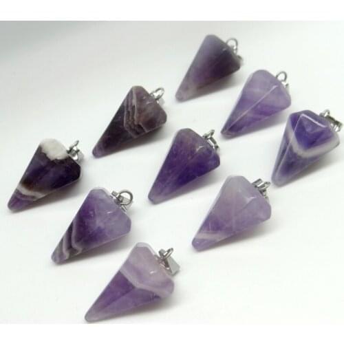 Wholesale 24pcs Fashion Assorted Natural Stone tiger eye stone Pyram is Shape Pendulum Pendants For DIY jewelry making Necklace