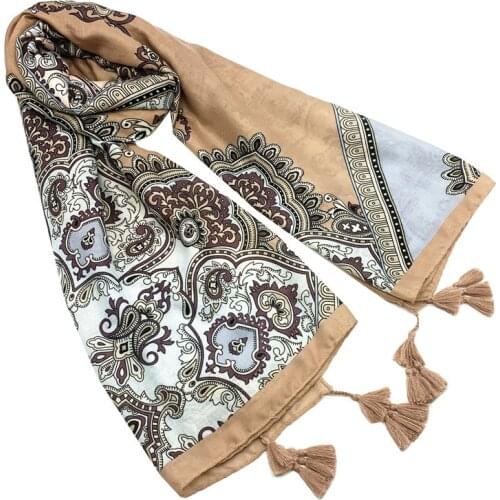 2019 Cotton Vintage Flower Print Tassel Scarves Shawl Wrap Women Paisley Floral Scarf Muffler Hijab Beach Headband Free Shipping
