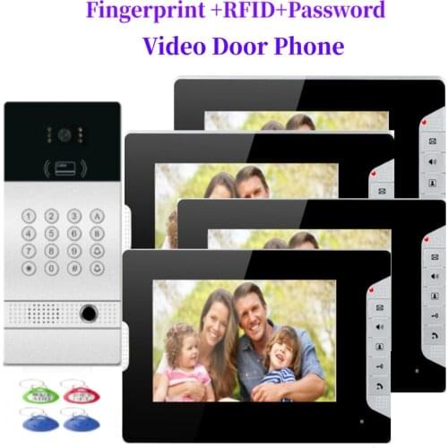 7"Video Door Phone Doorbell Intercom System + Fingerprint Password RFID Access Camera for 4 / 3 / 2 Family Apartment