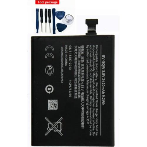 3.8V Original size Battery for BV-5QW for Nokia Lumia 930 BV5QW 2420mAh Mobile Power Battery+repair tool