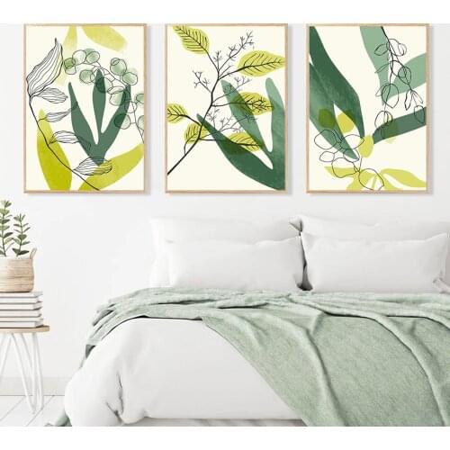 Boho Watercolor Plant Foliage Line Art Poster Nature Botanical Wall Art Canvas Painting Minimal Home Living Room Decoration
