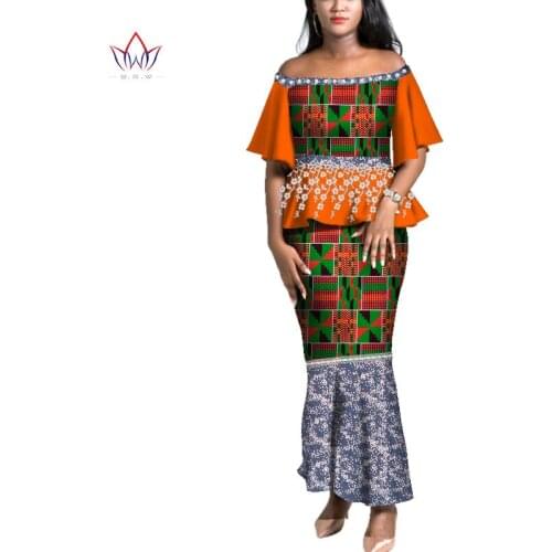 New Style African Skirt Set For Women Dashiki Off Shoulder Sleeve African Clothes Bazin Plus Size Dress for Wedding WY4345