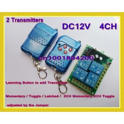 DC12V 4CH Digital Remote Control Switch 4 different Outputs Learning Code 10A Relay 315/433.92MHZ 2Transmitter 1 Receiver
