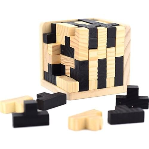 Wooden Puzzle Toy Kongming Lock Luban Lock Magical Bean Tetris 54 T Combinations 3D Wooden Puzzle Children Adult IQ Mind Game