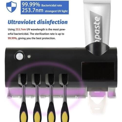 Toothpaste Dispenser UV Toothbrush Sterilizer Holder Wall Mount Automatic Toothpaste Squeezer Dispenser Bathroom Storage Rack