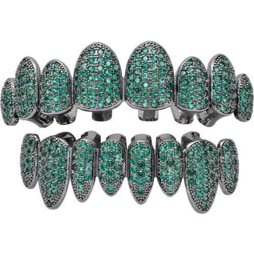 Men Teeth Grillz Hip Hop Gold Teeth Top Bottom Micro Pave CZ Stone Vampire Teeth Set Cosplay Party Body Jewelry Women Gift