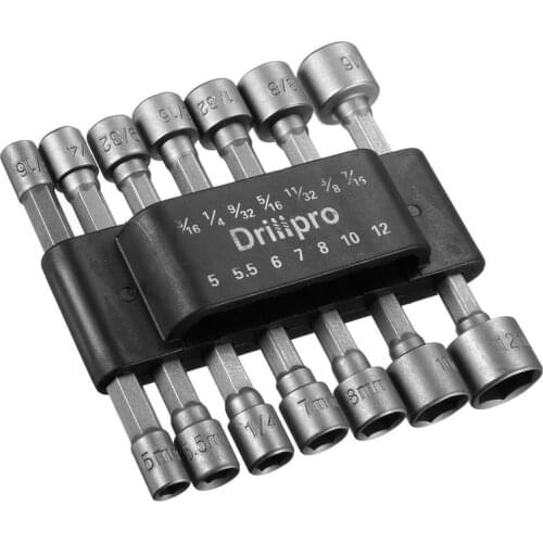 Drillpro 14pcs 1/4 Inch Hex Shank Power Nut Driver Drill Bit Set SAE Metric Socket Wrench Screw Screwdriver