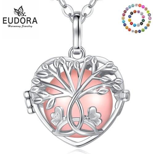 Eudora 18 mm Harmony Bola Ball Necklace White Gold Tree Of Life Pendant Butterfly Ball DIY Jewelry For Women Mother K423n18
