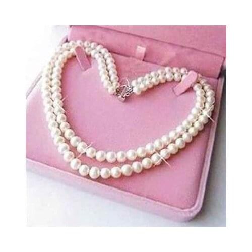 Exquisite 2 Rows 6-7mm White Pearl Necklace
