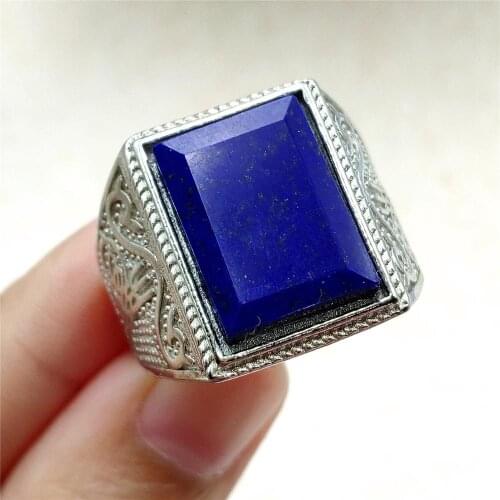 Genuine Natural Royal Blue Lapis Lazuli Ring Gemstone Adjustable 16x12mm 925 Sterling Silver Lapis Lazuli Rectangle Ring AAAAA