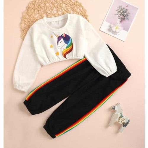 Girl Clothes Set 2021 New Casual Cartoon Long-sleeve Round Neck Top + Trousers 2-Piece Autumn Childrens Clothes Sports Set