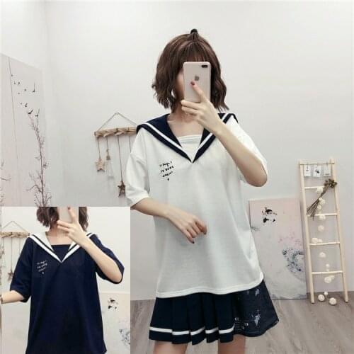 Summer new Japanese college style five point sleeve T-shirt loose Navy style half sleeve womens T-shirt for students girl top